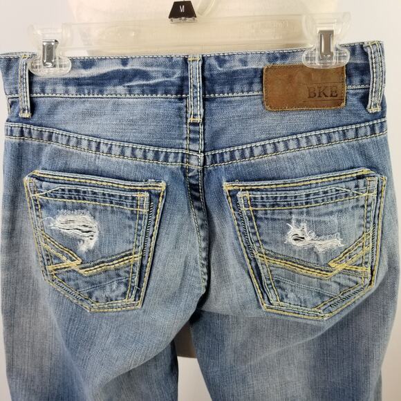 BKE Jake Blue Denim Distressed Bootcut Jeans 29 S - Picture 3 of 6